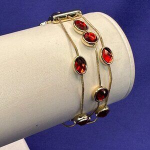 Anne Klein Gold-Tone Multi-Strand Red Faceted Bead Bracelet